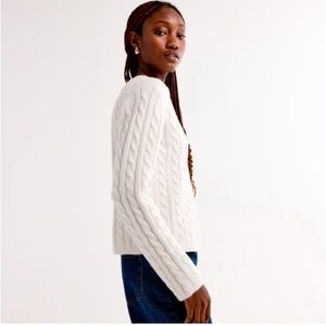 Abercrombie & Fitch Cable Knit Crew Neck Cardigan Gold Accents Size XL